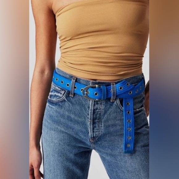 Free People Accessories - Free People Avril Grommet Leather Woven Extra-Long Belt in Cobalt Blue m/l